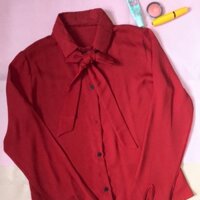 Áo sơ mi đỏ cột nơ
