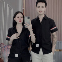 Áo sơ mi đôi, 2 màu đen trắng, chất vải cotton lụa mịn đẹp