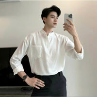 Áo Sơ Mi Đũi Cổ Tàu Classic Shirt chất đuổi xước , Áo Sơ Mi Nam Form Rộng Phong Cách Quảng Châu