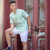 Áo sơ mi đũi cổ tàu cộc tay - Màu bạc hà ( Màu mint )