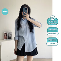 Áo sơ mi đũi gân sóng nhỏ form rộng Miho House