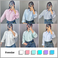 Áo Sơ Mi Đuôi Tôm Áo Sơ Mi Kiểu Form Rộng Tay Dài Nữ, Áo Sơ Mi Nữ Màu Trắng Form Rộng Đuôi Tôm Tay Dài