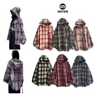 Áo Sơ Mi FLANNEL SHIRT Kẻ Caro Dài Tay Có Mũ Form Rộng Unisex , Áo Chống Nắng Cúc Bấm Nam Nữ Mặc Siêu Đẹp