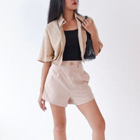 Áo sơ mi form croptop vải linen màu be She