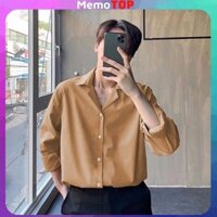 Áo sơ mi form rộng hàn quốc nam cổ vest tay dài trắng unisex MEMOTOP MM01