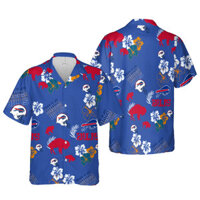 Áo Sơ Mi Gia Đình, Họa Tiết Buffalo Bills & Hoa Nhiệt Đới, Phong Cách Thể Thao,