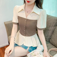 Áo sơ mi hai mảnh hiện đại filipiniana áo sơ mi giả phong cách Hàn Quốc áo cổ chữ V