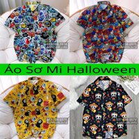 Áo sơ mi Hawaii đi biển - Ma xanh, Đầu lâu, Xương sọ, Halloween