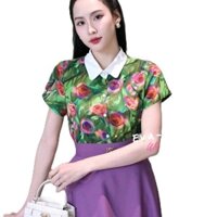 Áo sơ mi hoa cổ phối dáng ngắn mặc sơ vin hoặc buông áo đều đẹp