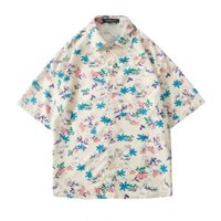 Áo sơ mi hoa đa năng phong cách Hồng Kông mùa hè cho nam, áo lụa lạnh vintage, áo nửa tay rộng cho kỳ nghỉ biển