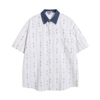 Áo sơ mi hoa hoạ tiết in chìm cổ áo Denim/Wide fit