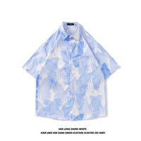 Áo Sơ Mi Hoa Lụa băng phong cách Hàn Quốc Áo Sơ Mi Nam Ngắn Tay Áo Sơ Mi Nam Nữ rộng rãi cỡ lớn thoáng khí đi biển Hawaii sành điệu