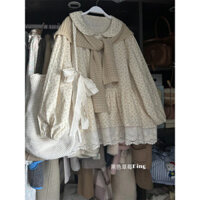 Áo Sơ Mi Hoa Nhí Dài Tay Cổ Búp Bê Phối Ren Và Khăn Choàng Nữ Tính Phong Cách Vintage Hàn Quốc
