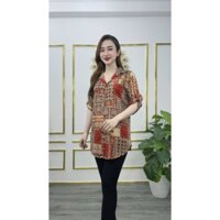 Áo Sơ Mi Họa Tiết Hoa Lá, Thổ Cẩm Trung Niên - Vải Lụa, Size lớn Mã SM34 - Nhà May Trung Niên Top Bigsize Nữ