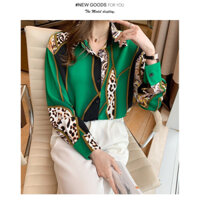 Áo sơ mi họa tiết xanh lá