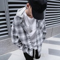 Áo Sơ Mi Hooded Flannel Jacket Màu Xám -vm1