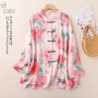 Áo sơ mi in nút cổ điển mới của Trung Quốc Tang Suit Áo ba phần tư tay áo