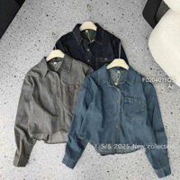 Áo sơ mi jean croptop 1 túi, áo sơ mi jean nữ tay dài TMT HOUSE