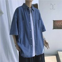 Áo sơ mi jean nam form rộng tay lỡ vải bò denim cao cấp phong cách Hàn Quốc chuyensiluxury c06 a206 hà nội hcm