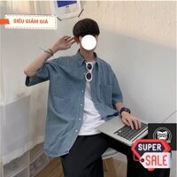 Áo sơ mi jean nam form rộng tay lỡ phong cách Hàn Quốc 2021