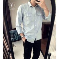 Áo sơ mi jean nam vải xuất tay dài, sơ mi nam tay dài