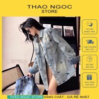 Áo sơ mi jean nữ tay dài in họa tiết form rộng giấu quần (có sẵn, hình thật) THẢO NGỌC STORE