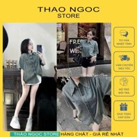 Áo sơ mi jean nữ tay ngắn đính đá (hình thật, hàng có sẵn) THẢO NGỌC STORE