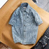 Áo Sơ Mi Jean Tay Ngắn Fapas Form Relaxed Ago, chất vải jean, có thể phối cả bộ denim on denim