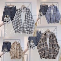 Áo sơ mi kẻ caro 4 màu 2 túi lệch dài tay phom rộng unisex/ Áo khoác chống nắng oversize nam nữ kẻ caro_ranstore