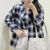 Áo sơ mi kẻ caro 6 màu kèm áo ống nhúng cùng màu dài tay phom rộng unisex Áo khoác chống nắng oversize nam nữ kẻ caro - 2 - &lt65kg