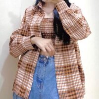 Áo sơ mi kẻ caro 6 màu kèm áo ống nhúng cùng màu dài tay phom rộng unisex Áo khoác chống nắng oversize nam nữ kẻ caro - 8 - &lt65kg