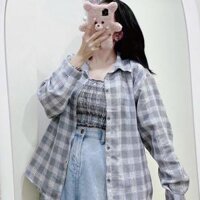 Áo sơ mi kẻ caro 6 màu kèm áo ống nhúng cùng màu dài tay phom rộng unisex Áo khoác chống nắng oversize nam nữ kẻ caro - 10 - &lt65kg