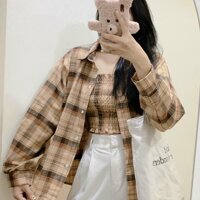 Áo sơ mi kẻ caro 6 màu kèm áo ống nhúng cùng màu dài tay phom rộng unisex Áo khoác chống nắng oversize nam nữ kẻ caro - 1 - &lt65kg