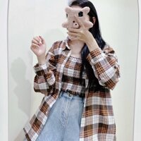 Áo sơ mi kẻ caro 6 màu kèm áo ống nhúng cùng màu dài tay phom rộng unisex Áo khoác chống nắng oversize nam nữ kẻ caro - 11 - &lt65kg