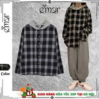 Áo Sơ Mi Kẻ Caro DÁNG HOODIE Có Mũ Nam Nữ Dài Tay Unisex Chống Nắng Phong Cách Hàn Quốc