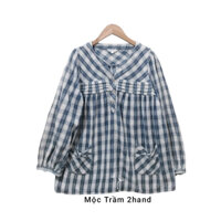 Áo sơ mi kẻ caro, dáng Nhật, dài tay