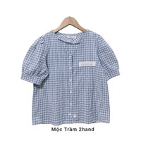 Áo sơ mi kẻ caro, tay ngắn bồng