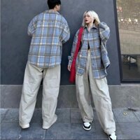 Áo sơ mi kẻ caro unisex nam nữ dài tay, áo chống nắng có mũ chất vải dạ form rộng trẻ trung