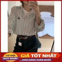 Áo Sơ Mi Kẻ Dài Tay Form Rộng Thêu Logo Phong Cách Vintage Hàng Quảng Châu AP31860 - Violet