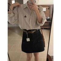 Áo Sơ Mi Kẻ Dài Tay Form Rộng Thêu Logo Phong Cách Vintage Hàng Quảng Châu AP31860 - lolla fashion