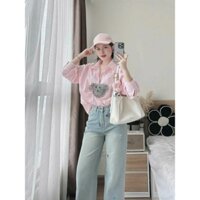 ÁO SƠ MI KẺ GẤU ĐẮP MÀU HỒNG