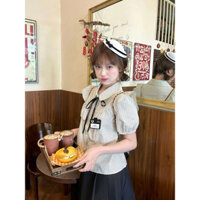 Áo Sơ Mi Kẻ Kiểu Bèo phối Nơ Xinh , Áo Sơ mi Nữ Kiểu Tiểu Thư ,Hàng QC xịn