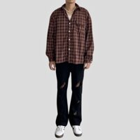 Áo sơ mi kẻ nhung tăm 2 màu nâu/ đen SM101