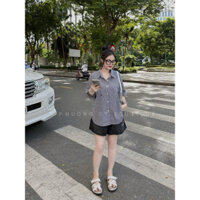 Áo Sơ Mi Kẻ Nữ Tay Lỡ Form Rộng Phối Vạt Lưng - Áo Sơ Mi Nữ Kẻ Vạt Bầu Hàng Thiết Kế