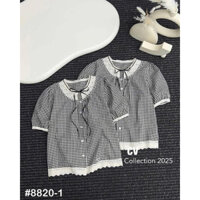 Áo sơ mi kẻ phối ren babydoll Quảng Châu 8820