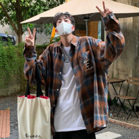 Áo sơ mi kẻ sọc dài tay cho nam, phong cách retro Mỹ, rộng rãi, không cần ủi, áo đôi