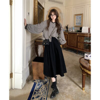 Áo sơ mi kẻ sọc đen trắng phong cách Hàn Quốc cho phụ nữ, tay dài, mùa xuân 2025, mới, ren, dáng rộng, viền ren, chắp vá, áo ngắn bên trong De Men I Guan Huan TX2M 39CW