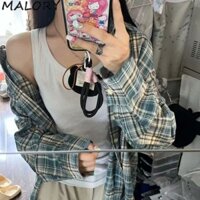 Áo sơ mi kẻ sọc màu xanh Malory Retro Áo khoác dài tay dáng rộng