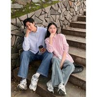 Áo sơ mi kẻ sọc nam nữ dài tay form rộng Hàn Quốc  Màu kẻ sọc Xanh/ Hồng/ Đen