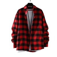 Áo Sơ Mi Kẻ Sọc Nam Tay Dài Màu Đỏ Và Đen Kẻ Sọc Áo Sơ Mi Ca Rô Xuân Thu Thời Trang Mới Áo Sơ Mi Rời Top Nam Áo Baju Lelaki Kemeja Lelaki